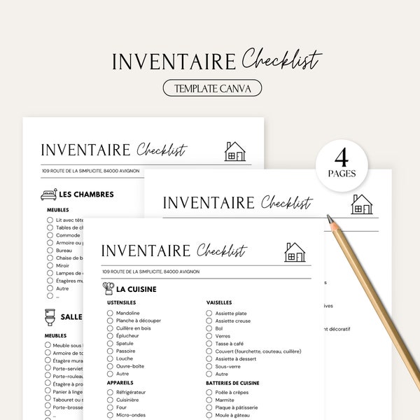 Inventaire AIRBNB Professionnelle : 4 Pages, État des Lieux, Template Canva, Mobilier, Format A4 - Guide Efficace pour votre Location