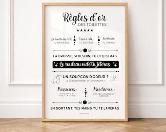 Printable Golden Rules of the Toilet Poster, Funny Toilet Decoration, Humorous Bathroom Poster, Original Home Gift