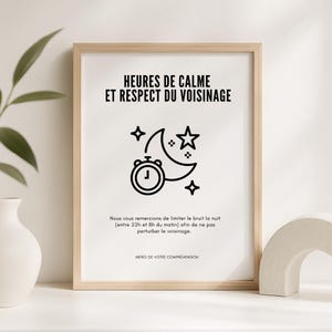 Afiche imprimible de AIRBNB: Horas de silencio y respeto por el vecindario