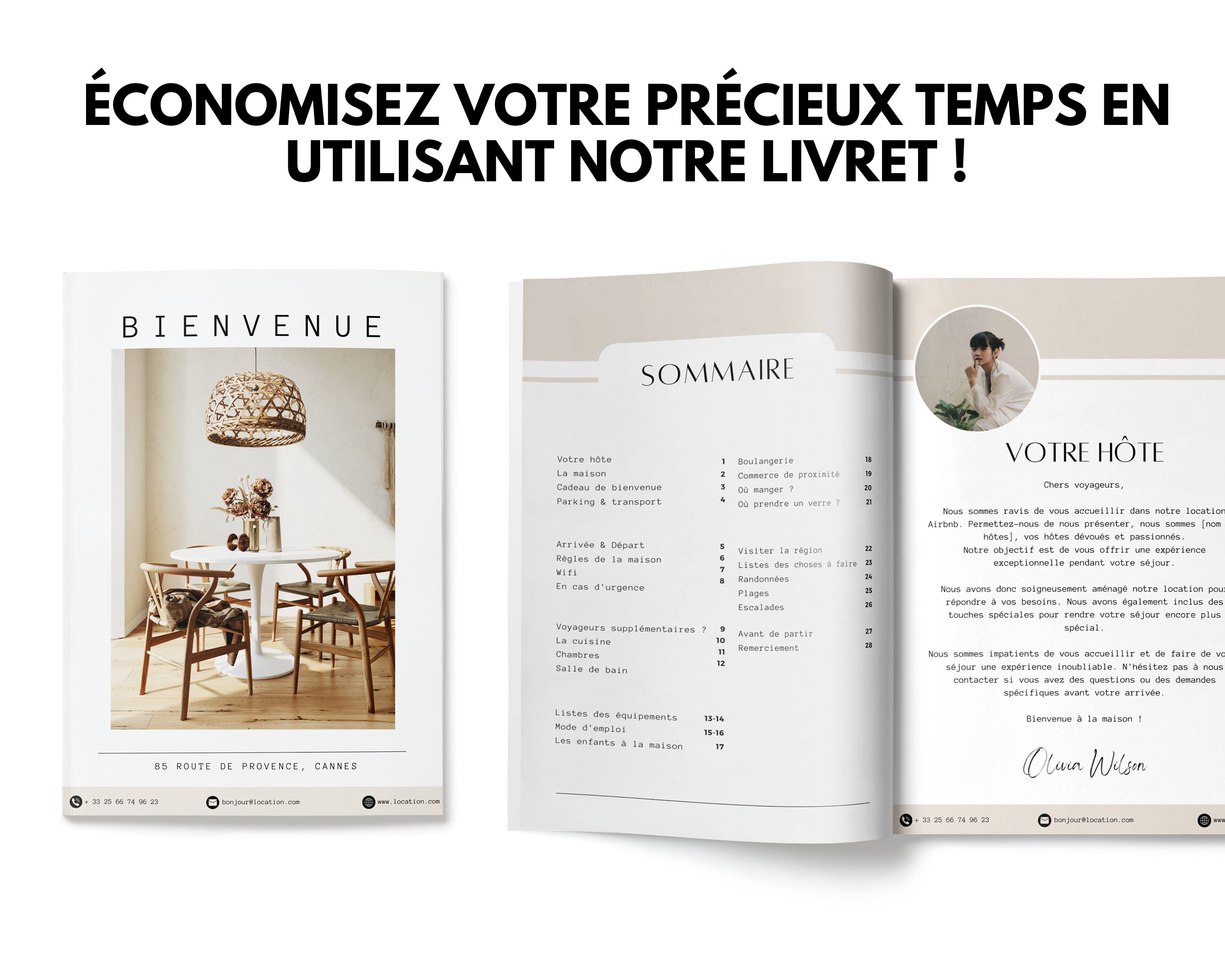 Livret d'accueil AIRBNB en français, 30 pages A4, Template Canva