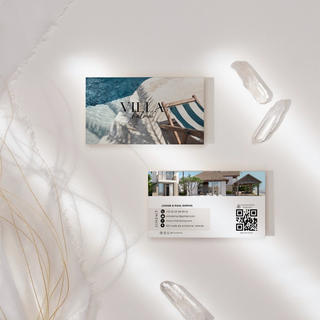 Airbnb carte de visite avec QR code, Template Canva, Location saisonnière, Airbnb Français
