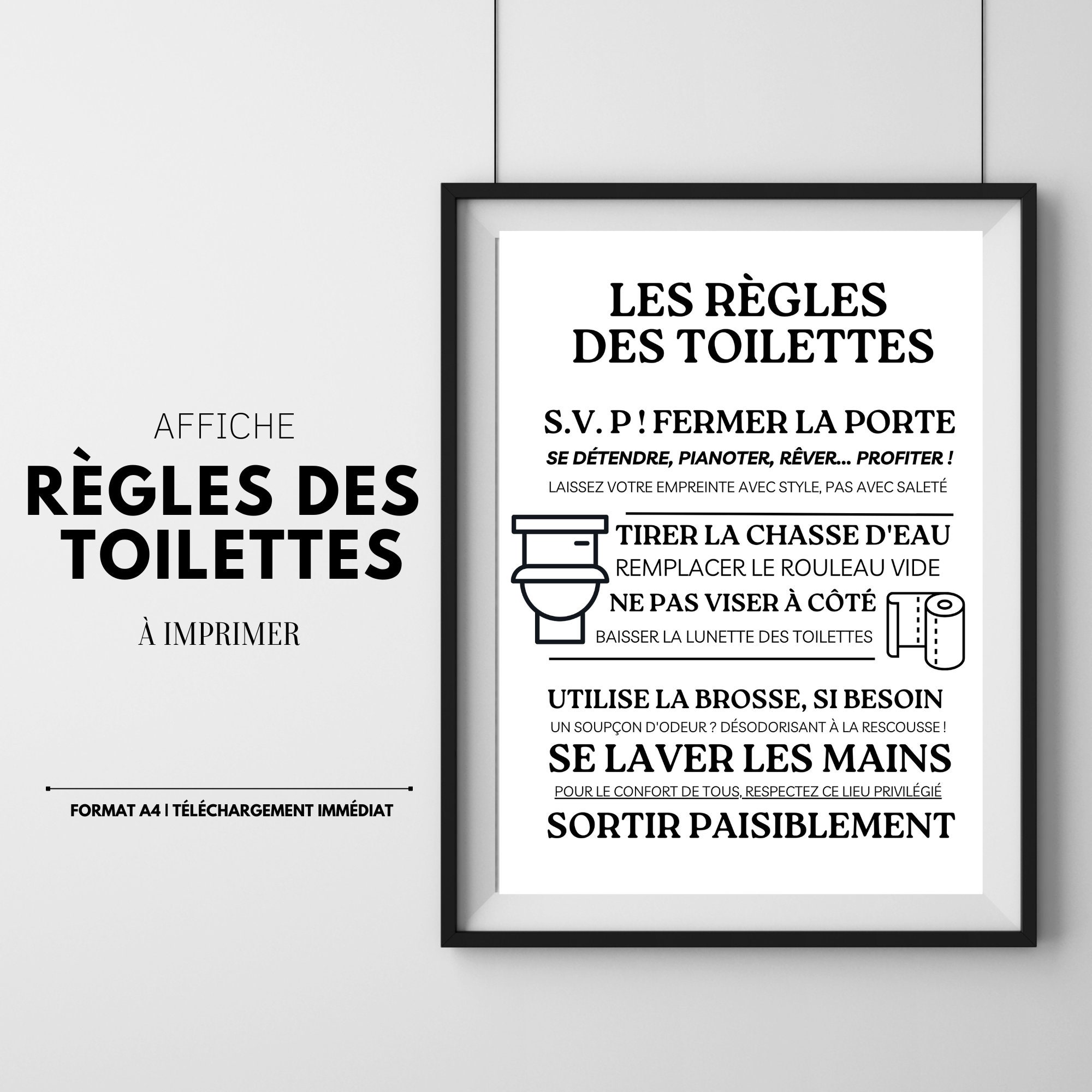 Affiche les règles des toilettes Affiche minimaliste à Etsy France