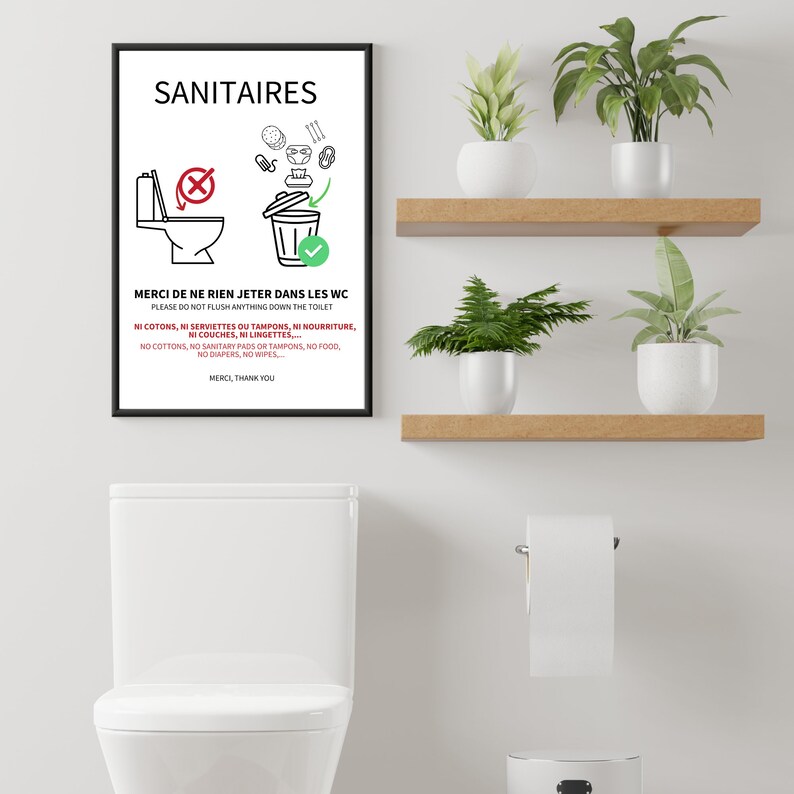 WC Poster to Print Do Not Throw Anything in the Toilet, in French and