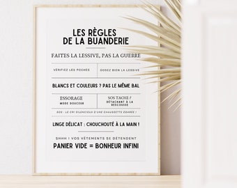 Affiche règles de la Buanderie,  Affiche minimaliste à imprimer, Décoration murale Buanderie