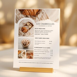 Aanpasbare ontbijtposter Canva Prijslijst voor hotel, B&B, Airbnb Elegante afdrukbare PDF