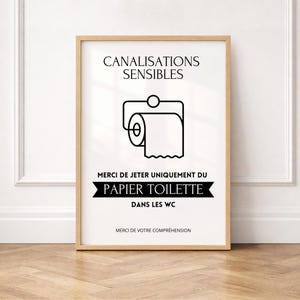 Affiche WC à imprimer Canalisation Sensible, Ne jeter que papier toilette, Décoration toilettes Airbnb, Poster minimaliste salle de bain