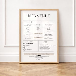 Customizable Airbnb Welcome Poster, French Canva Template, Vacation Rental Home Guide