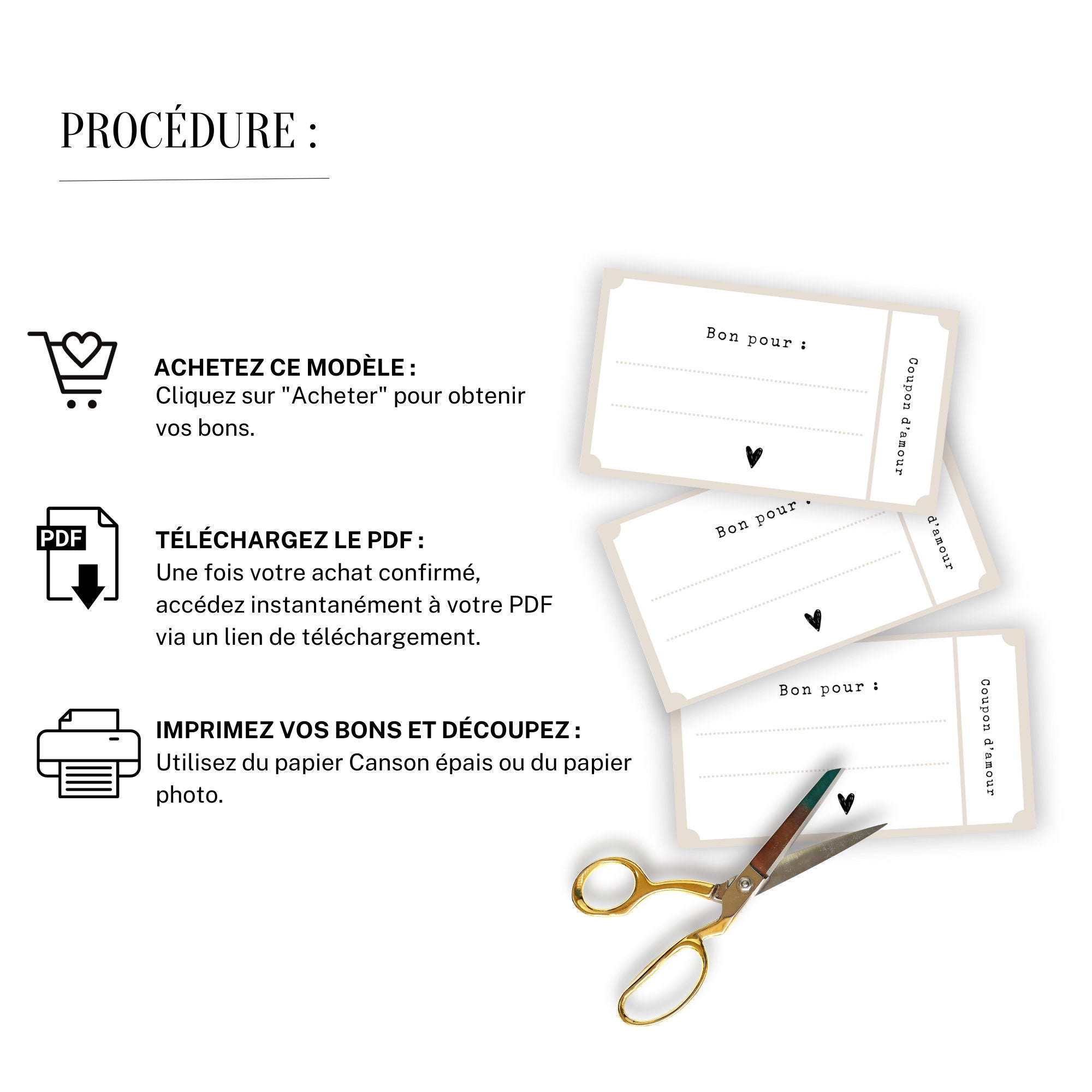 Voucher for Printing, in French, Love Coupons, Gift Vouchers, Surprise