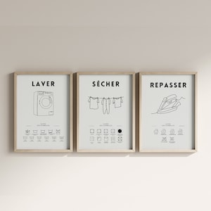 Set of 3 Laundry room posters, Laundry care, Laundry room poster guide to symbols, 3 posters to print