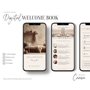 Welcome Book DIGITAL, Airbnb boho house, Mobile size, Vacation Rental, VRBO Guest Book, Template Canva, 13 pages