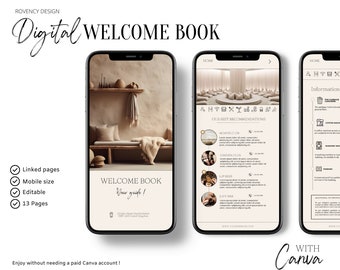 Digitale Willkommensbroschüre in anklickbarem Englisch, digitale Broschüre zum Thema Boho, mobiles Format, Concierge, Gîte, Hotel, Airbnb, Gästezimmer