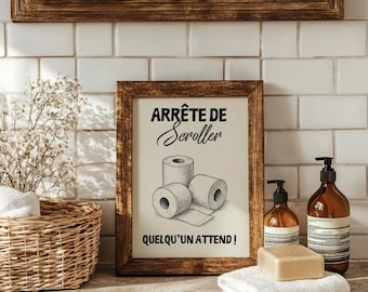 Humorous toilet poster, vintage scroll design, funny toilet wall decoration, digital download