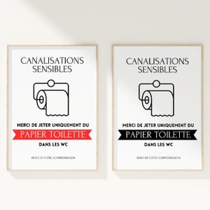 Póster de WC para imprimir: Tira solo PAPEL HIGIÉNICO al WC - Carteles Minimalistas para Airbnb Francés