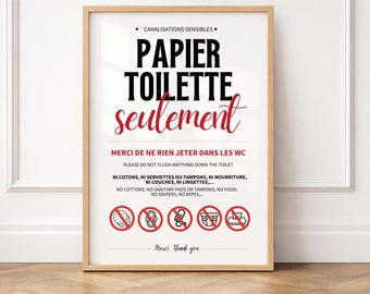 "Spola inte"-affisch på franska, affisch för toaletter med känsliga rör, väggdekoration A5, A4 och A3