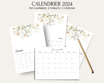 Calendrier 2024 à imprimer, calendrier mensuel en français, Format A4, PDF de 12 pages à imprimer à la maison