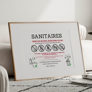 Panneau 'NE RIEN JETER DANS LES TOILETTES' - Format A5, Fond Noir, Fixation Ventouse - Pour Toilettes Publiques Ou Entreprises