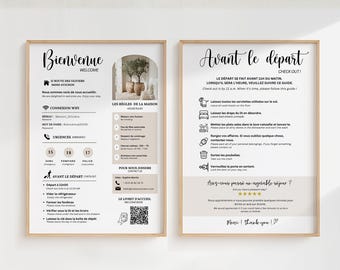 Cartelli di benvenuto e di partenza Airbnb in francese e inglese, modelli personalizzabili su Canva