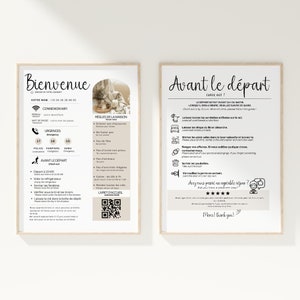 Póster personalizable de Airbnb para alojamiento en Canva (en francés e inglés): señal de bienvenida para alquiler.