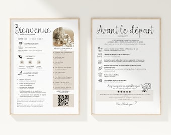 Affiches de Bienvenue & Départ pour Airbnb (français et anglais) et Locations de Vacances - Modèles Éditables Canva