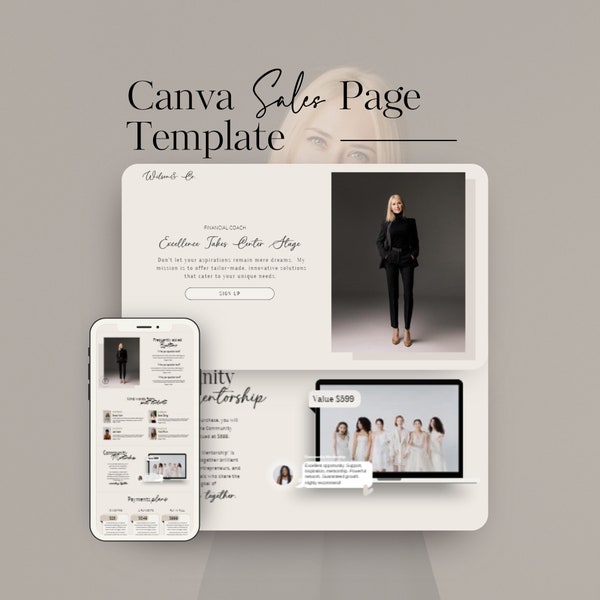 Canva Sales Page Template Coaching, Landing Page Template, Coaching Template Canva Website, Template Canva