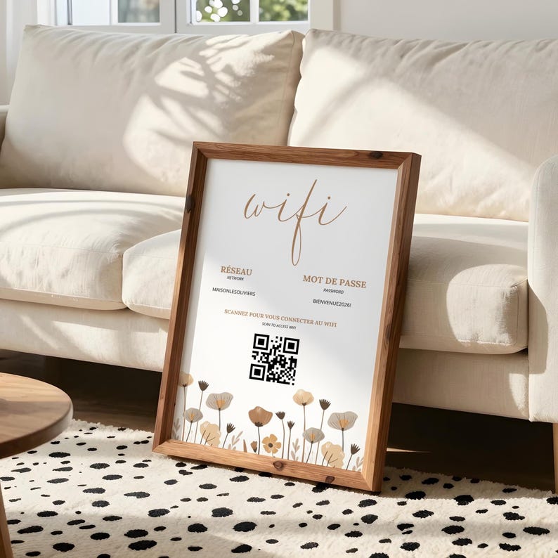 Canva Editable QR Code Wifi Poster, Airbnb Wifi Password Sign, Elegant ...