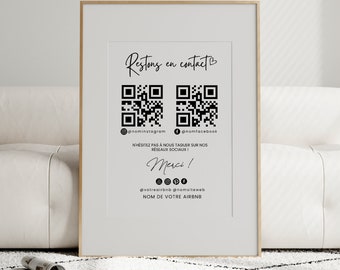 Affiche 'Restons en Contact' pour les Réseaux Sociaux, QR Code 'Taguez-Nous' Éditable avec Canva - Idéal pour les Hôtes Airbnb et Locations