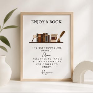 AirBNB Library Sign, Editable with Canva, Lending Library, Book Sharing Sign, Book Exchange