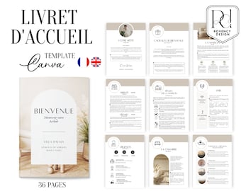 AIRBNB livret d'accueil en français et anglais 30 pages, 6 affiches offerts, location saisonnière, Modèle livret accueil, Template Canva