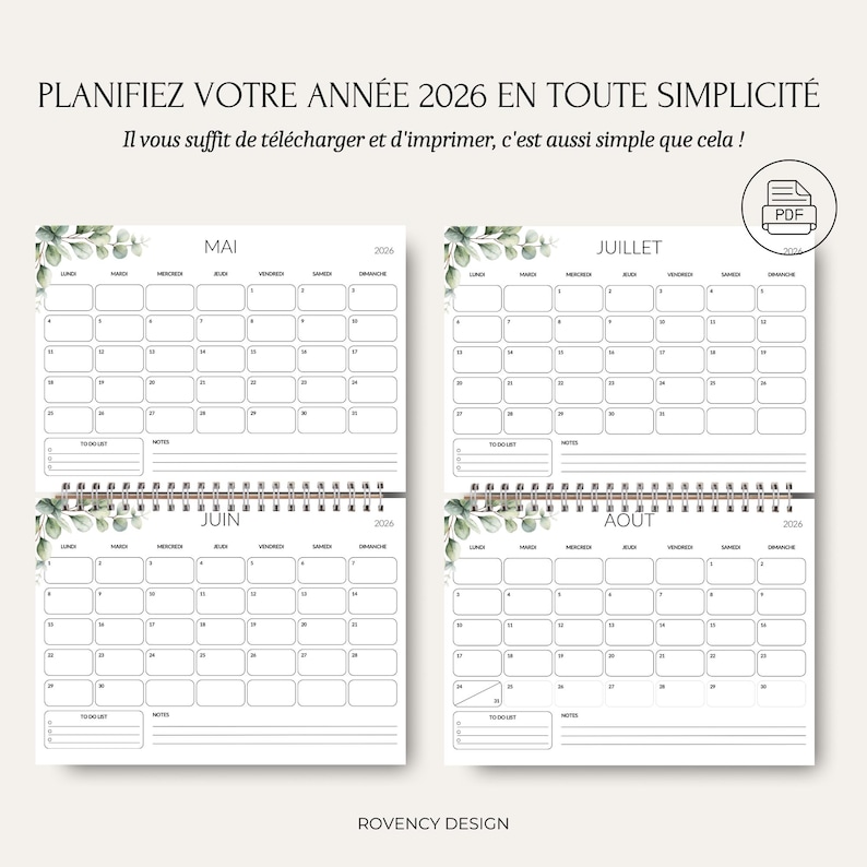 2026 Printable Calendar, Monthly Calendar in French, A4 Format, 12-Page PDF to Print at Home image 3