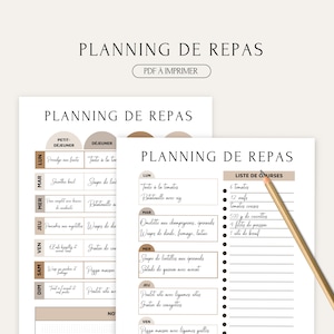 Printable weekly meal planner, Food diary planner, Meal tracking in French - Printable PDF