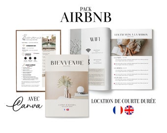 Pack d'accueil français et anglais, Livret d'accueil , 2 affiches de bienvenue,  Canva template , Location saisonnière, Gîtes