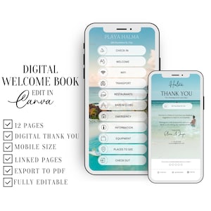 Livret d'accueil et Carte de remerciement numérique AIRBNB, Livret d'accueil Digital pour locations de vacances, Airbnb Templates