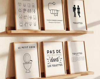 Humorvolles Toiletten-Set: 9 Poster, druckbare Dekoration für moderne Toiletten, für eine fröhliche und minimalistische Atmosphäre