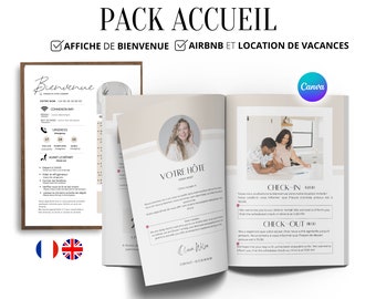 Livret d'Accueil Airbnb Bilingue (Français/Anglais), 20 Pages + Affiche de Bienvenue - Modèle Canva