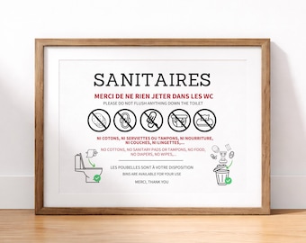 Toilet poster: Protect your pipes! Don't flush anything down the toilet. Bathroom and toilet poster, customizable on Canva.