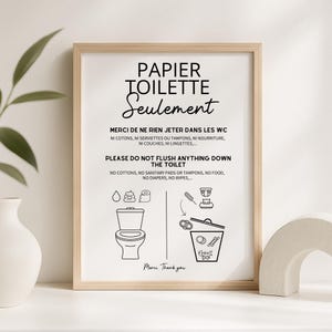 No tire nada por el inodoro para imprimir, Póster en francés e inglés en formato A4 - Póster de tubería WC sensible