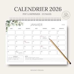 2026 Printable Calendar, Monthly Calendar in French, A4 Format, 12-Page PDF to Print at Home image 1