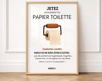 Printable Toilet Rules Poster: Do not flush anything down the toilet. Sensitive pipes. Editable with Canva.