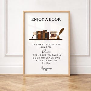 Panneau de bibliothèque AirBNB, Modifiable avec Canva, Bibliothèque de prêt, Panneau de partage de livres, échange de livres