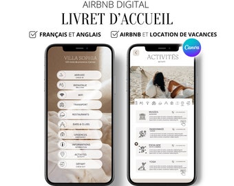 Livret d’Accueil Digital Français Anglais, AIRBNB, Livret Bilingue, Livret numérique, Template Canva Français, Location saisonnière vacances