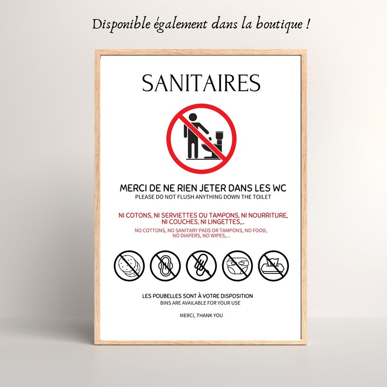 WC Poster to Print Do Not Throw Anything in the Toilet, in French and