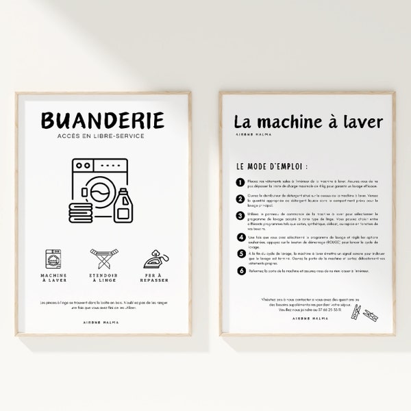 Editable Laundry Room Signs, Washing Machine Instructions, Airbnb Signage, Canva Templates for Vacation Rentals