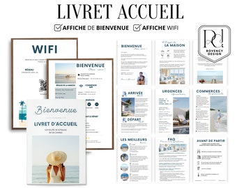 Livret d'accueil Airbnb en français pour votre location de vacances, comprenant une affiche de bienvenue et une affiche pour le wifi