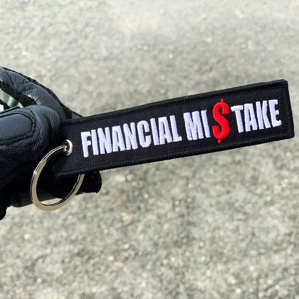 Financial mistake Motorcycle keychain Car key ring Motorbike key tag Biker gift Rider keytag Motorcycle Accessory embroidered keychain