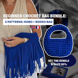 Crochet Bag Pattern Bundle: Hobo + Rodeo Bag Tutorials (PDF + Video Tutorial) | Beginner Friendly | English & French