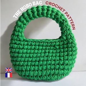 Schema per borsa hobo all'uncinetto in PDF + video | Borsa moderna all'uncinetto in filato per magliette | Tutorial per principianti | Francese e inglese