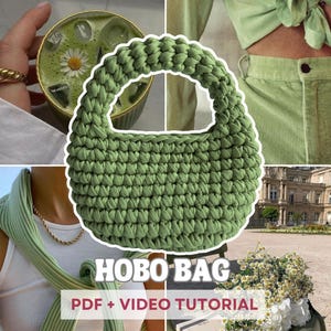 Tutoriel Sac au Crochet (PDF+Video) Patron Français+ Anglais Crochet Mini Sac Hobo, Modèle de Sac au Crochet, Guide étape par étape, DIY Sac