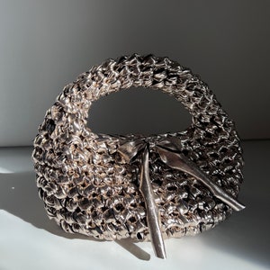Gouden gehaakte avondclutch, ideaal voor bruiloften en feesten, gouden hobotas voor bruidsmeisjes, handgemaakt cadeau voor vrouwen