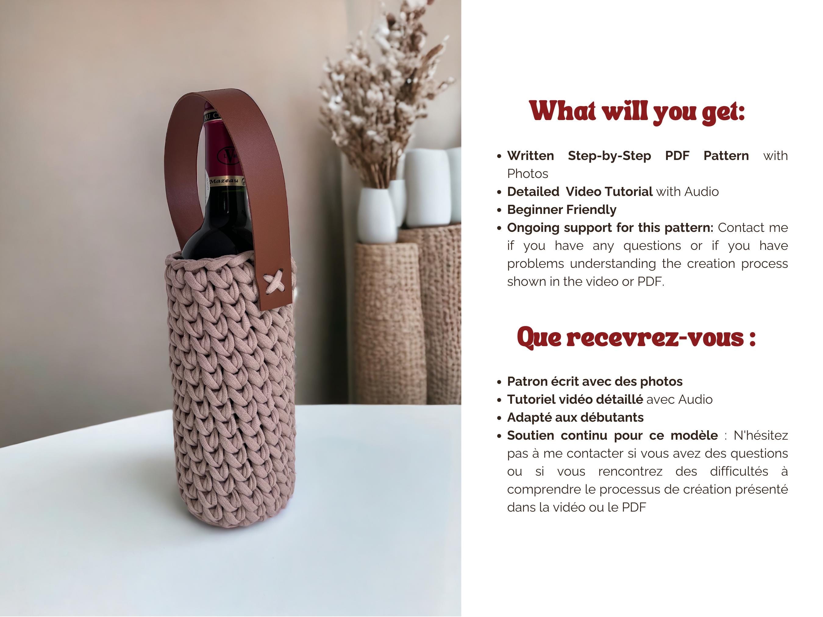 Crochet Wine Bottle Holder Bag Tutorial, Beginner Crochet Pattern Wine ...