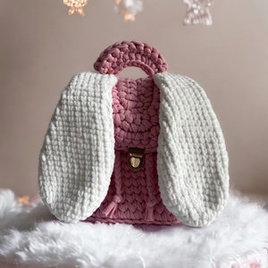 Sac à Dos Rose avec Oreilles de Lapin pour Filles, Sac à Dos Enfants au Crochet avec Bretelles Réglables, Cadeau Personnalisé Enfant